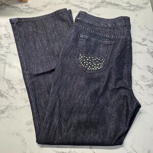 Chico's Platinum Size 2 Short Dark Wash Denim Blue Gem Embellished Jeans